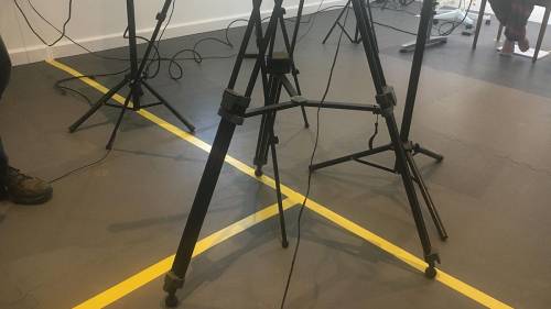 camera tripods set up for filming